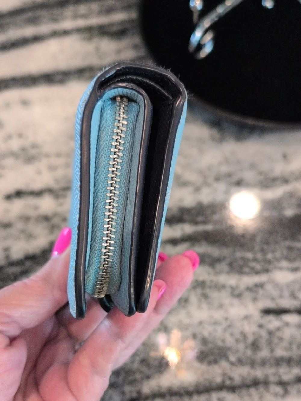 Coach Light Blue Leather Compact Wallet with Silver Logo - Picture 7 of 9